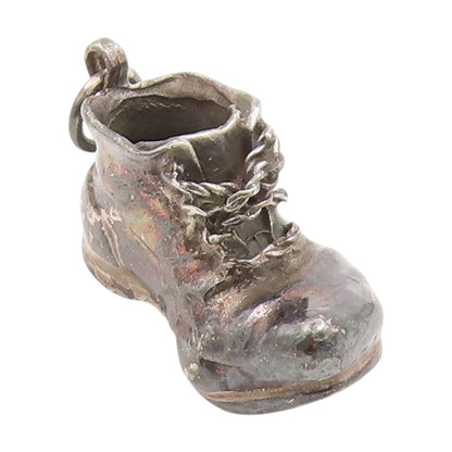 925 Sterling Silver Vintage Pendant Dark Tone Baby Bootie Shoe Charm  PT25268
