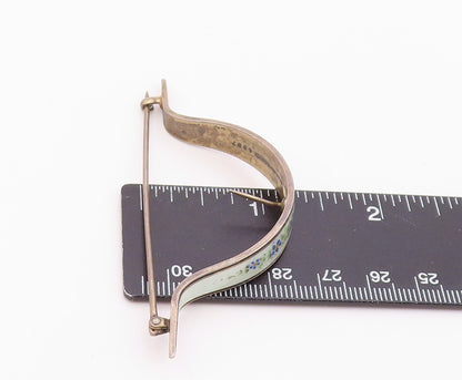 RB CO. 925 Sterling Silver  Vintage Enamel Floral Curved Clip Pin   TR3189