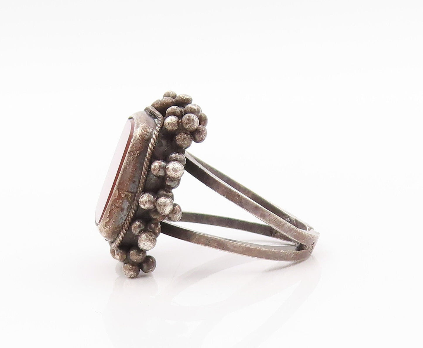 925 Sterling Silver Vintage Ring Rectangle Carnelian Halo Beads  Sz 8.5  RG31787