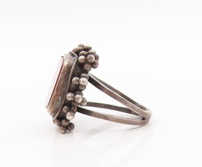 925 Sterling Silver Vintage Ring Rectangle Carnelian Halo Beads  Sz 8.5  RG31787