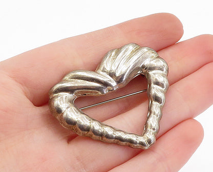 MEXICO 925 Sterling Silver  Vintage Fluted Open Love Heart Brooch Pin  BP1168