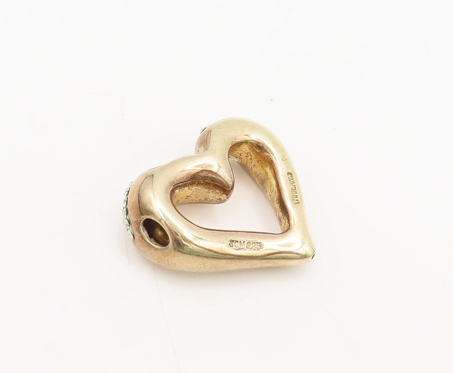 JACMEL 925 Silver  Vintage Gold Plated Swirly Rhinestone Heart Pendant PT22304