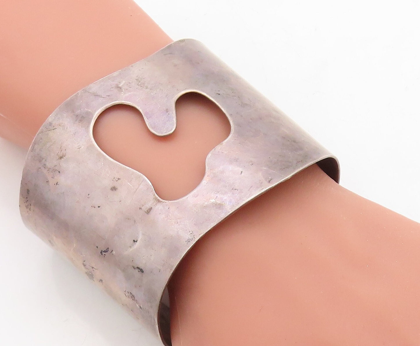925 Sterling Silver  Vintage Modernist Dark Tone Cutout Cuff Bracelet  BT1515