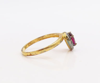 925 Sterling Silver Vintage Ring Gold Plated Diamonds & Gemstones  Sz 8  RG30536