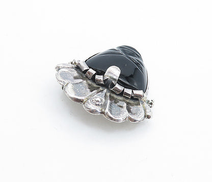 MEXICO 925 Sterling Silver  Vintage Face Carved Black Onyx Brooch Pin  BP2618