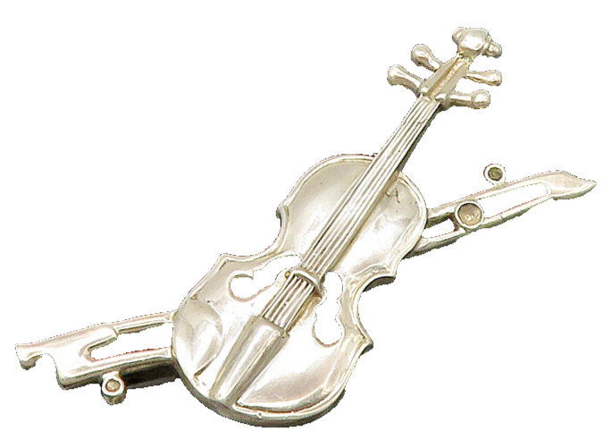 MEXICO 925 Sterling Silver  Vintage Shiny Violin Music Motif Brooch Pin BP8814