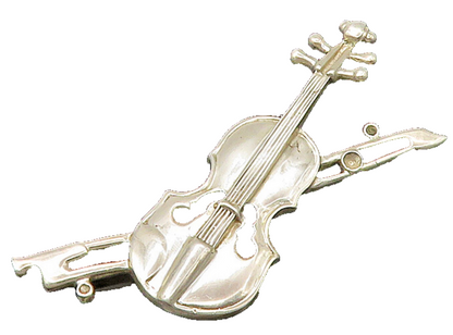 MEXICO 925 Sterling Silver  Vintage Shiny Violin Music Motif Brooch Pin BP8814