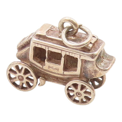 925 Sterling Silver  Vintage Shiny Old Fashioned Carriage Pendant  PT18231