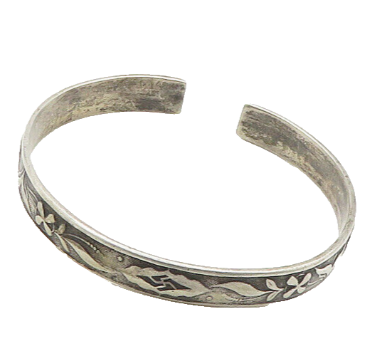 CHINESE EXPORT 925 Sterling Silver Vintage Antique Cuff Bracelet  BT7739