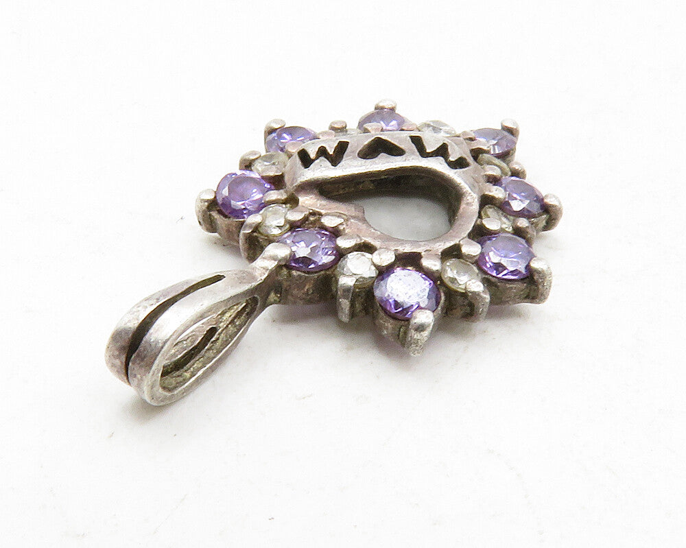 925 Sterling Silver  Vintage Amethyst & Topaz Mom Love Heart Pendant  PT10051