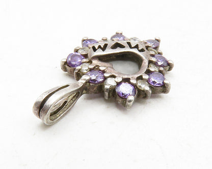 925 Sterling Silver  Vintage Amethyst & Topaz Mom Love Heart Pendant  PT10051
