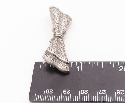 925 Sterling Silver Vintage Brooch Pin EUROPE Solid Dented Carved Bow  BP10909
