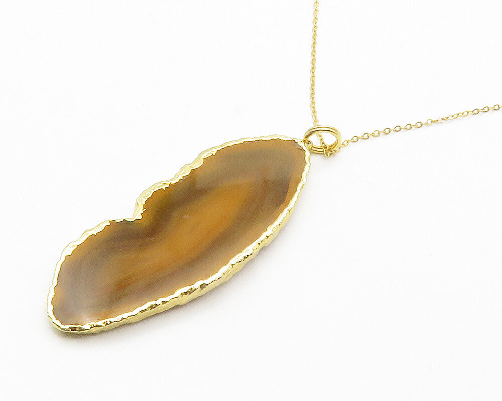925 Sterling Silver  Agate Slice Shiny Gold Plated Chain Necklace  NE2335