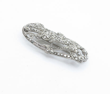 925 Sterling Silver  Vintage Sparkling Floral Vine Motif Brooch Pin  BP2118