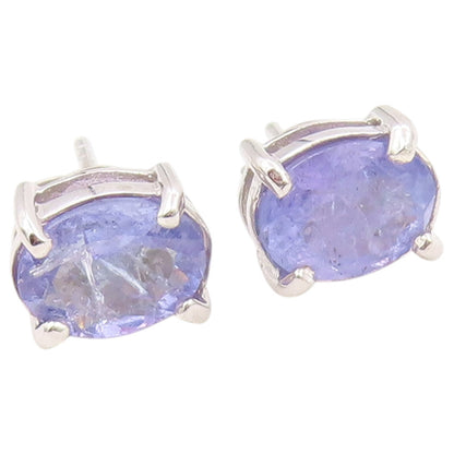 925 Sterling Silver Vintage Earrings Classic Oval Cut Tanzanite Studs  EG14442