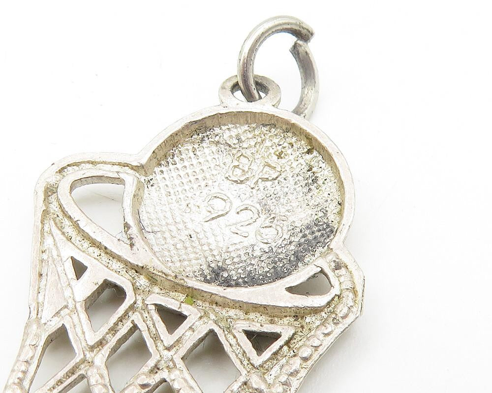 925 Sterling Silver  Vintage Diamond Cut Basketball Hoop Sports Pendant PT8729