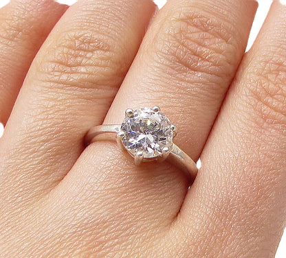 925 Sterling Silver  White Cubic Zirconia Engagement Ring Sz 7.5  RG2946
