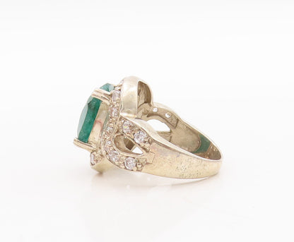 925 Sterling Silver Vintage Ring Square Green Gemstone Topaz Inlay Sz 8  RG29298