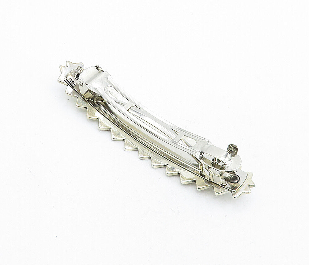 MEXICO 925 Sterling Silver  Vintage Enamel Pattern Serrated Hair Clip  TR1174