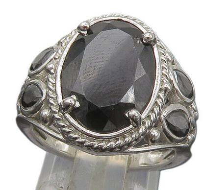 KARIS 925 Sterling Silver  Vintage Faceted Black Spinel Band Ring Sz 7 RG22304