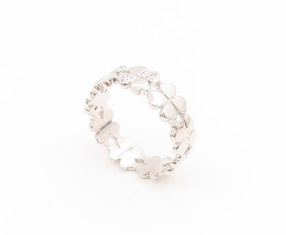 925 Sterling Silver Vintage Ring Modernist Lucky Clover Link Band  Sz 8  RG35165