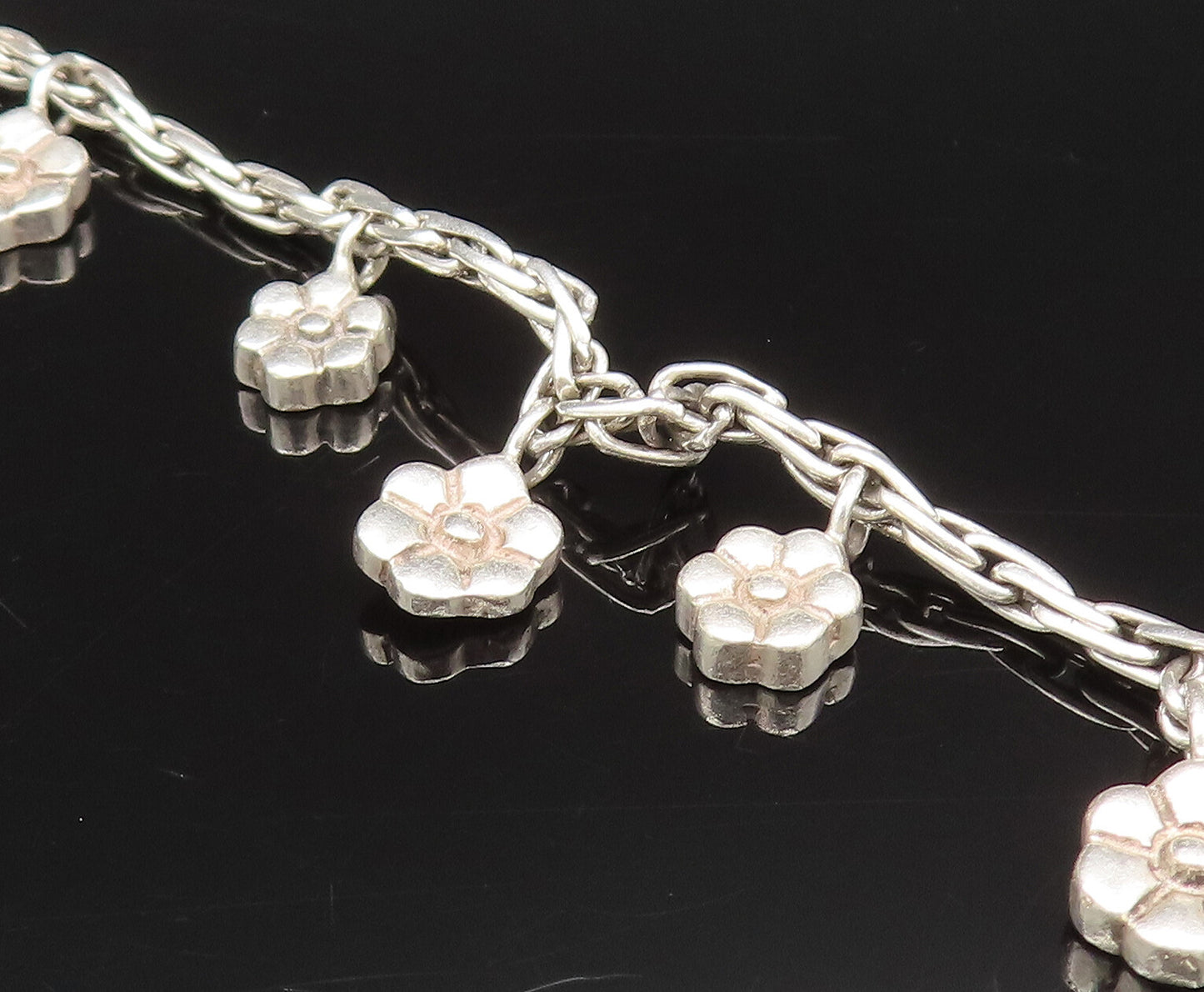 LOIS HILL 925 Sterling Silver Vintage Minimalist Flower Charm Bracelet BT9786