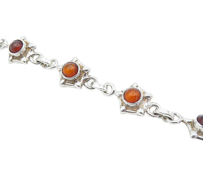 925 Sterling Silver Petite Cabochon Cut Amber Shiny Chain Bracelet BT2162