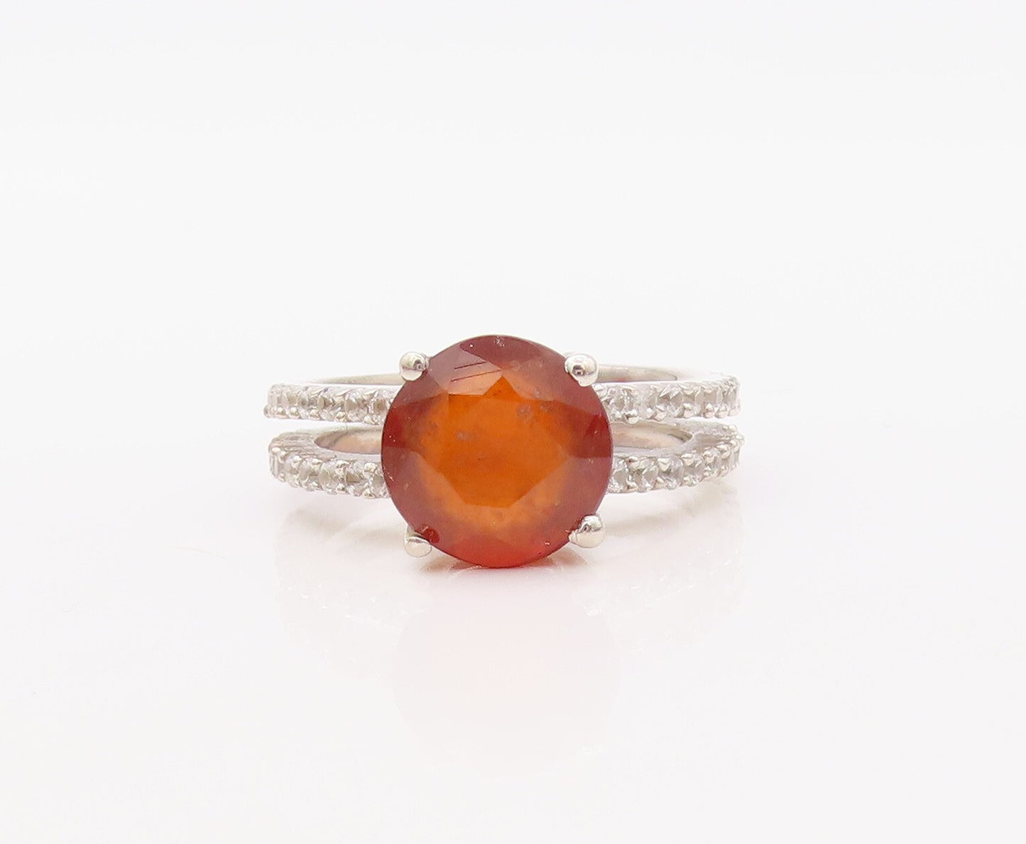 925 Sterling Silver Vintage Ring Round Cut Gemstone Split Band CZ  Sz 7  RG30650