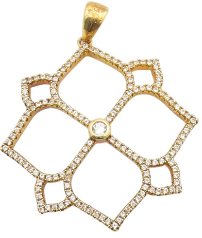 925 Sterling Silver Vintage Pendant Gold Plated CZ Open Floral Cut Out  PT24838