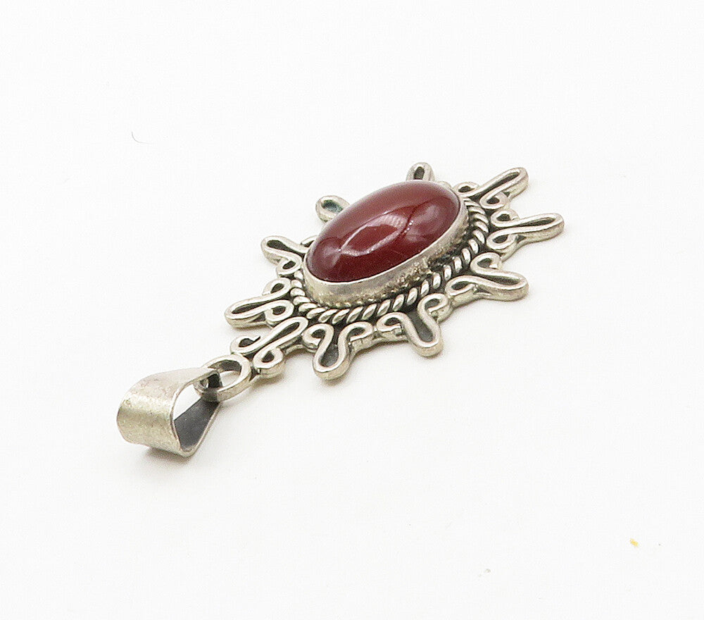 MEXICO 925 Sterling Silver  Vintage Cabochon Cut Carnelian Pendant  PT13013
