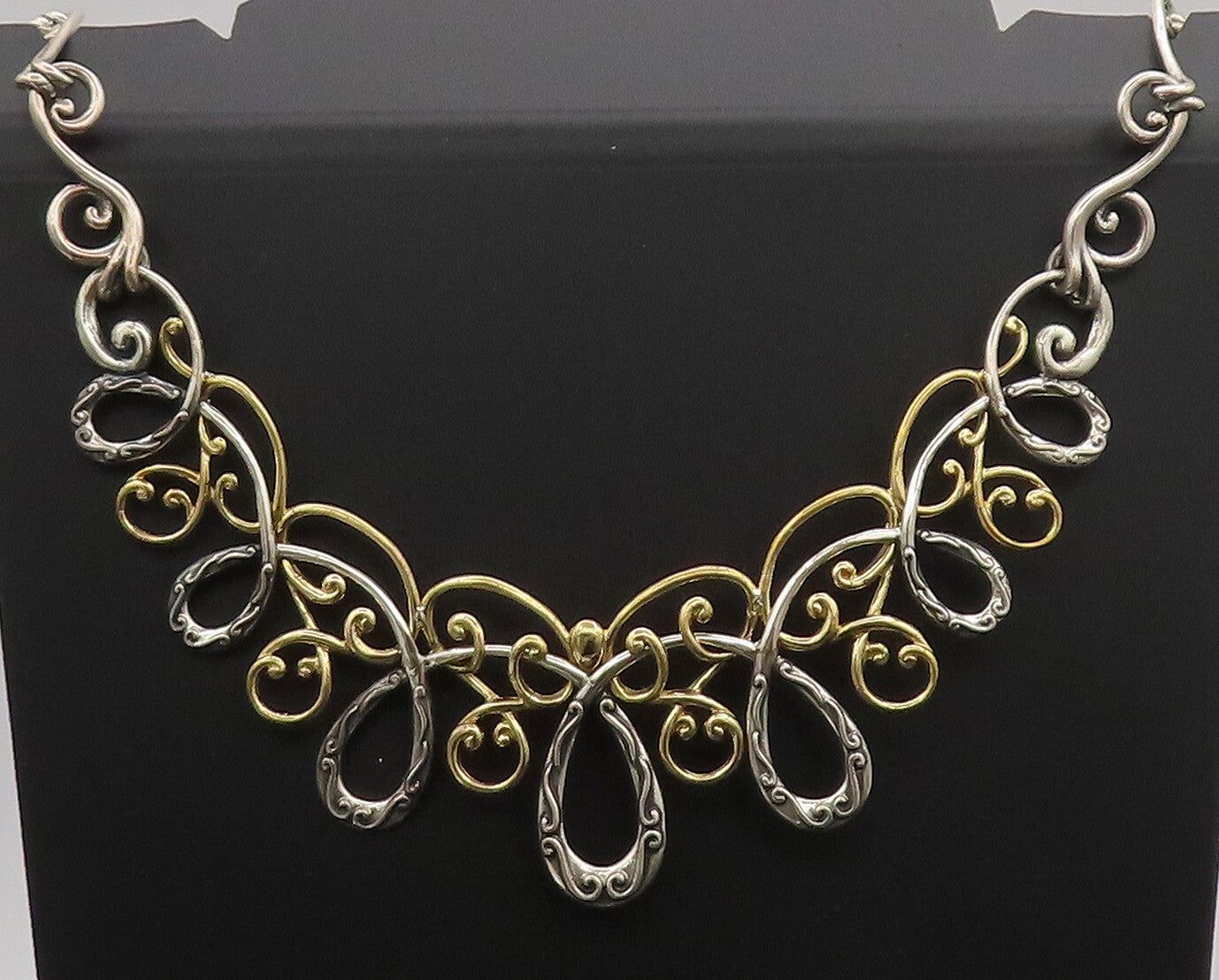 CAROLYN POLLACK 925 Sterling Silver  Vintage Two Tone Swirly  Necklace  NE4097