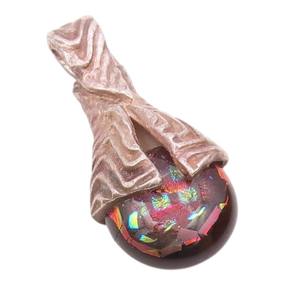925 Silver  Vintage Wavy Ribbed Bail With Fancy Art Glass Pendant  PT21296