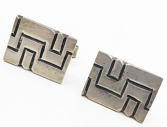 MEXICO 925 Sterling Silver  Vintage Linear Etched Design Cuff Links  TR1338