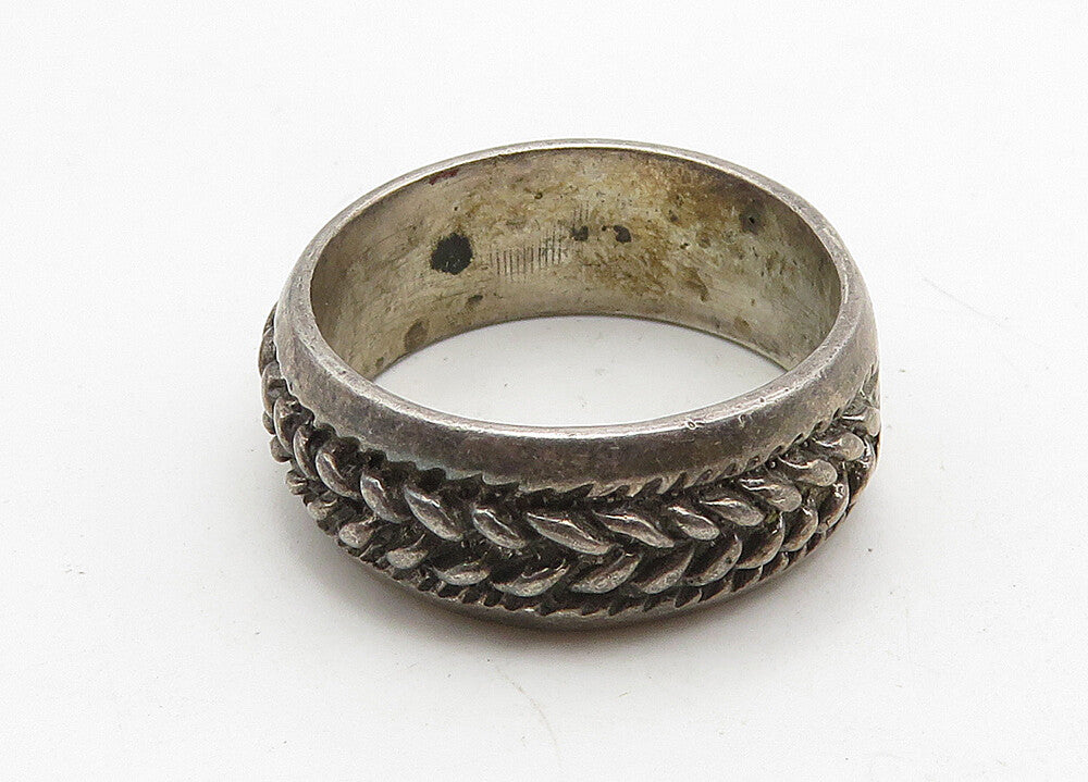 925 Sterling Silver  Vintage Oxidized Wheat Design Band Ring Sz 9  RG10400