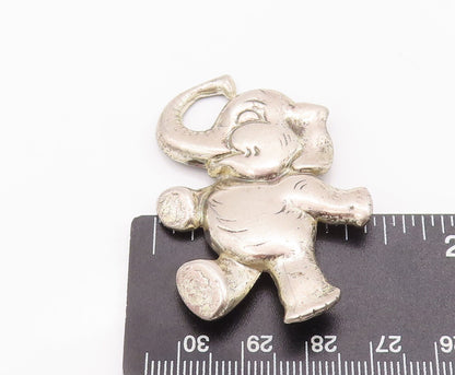 925 Sterling Silver Vintage Brooch Pin Carved Happy Walking Elephant  BP10837