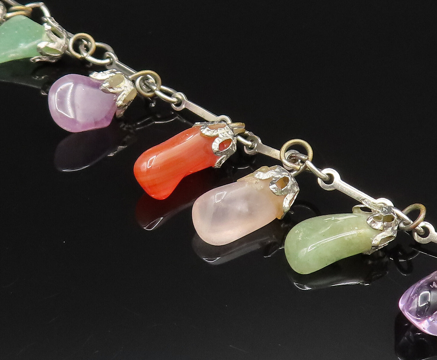 925 Silver  Vintage Rose Quartz Citrine & Multi Tumbled Stone Bracelet  BT9614