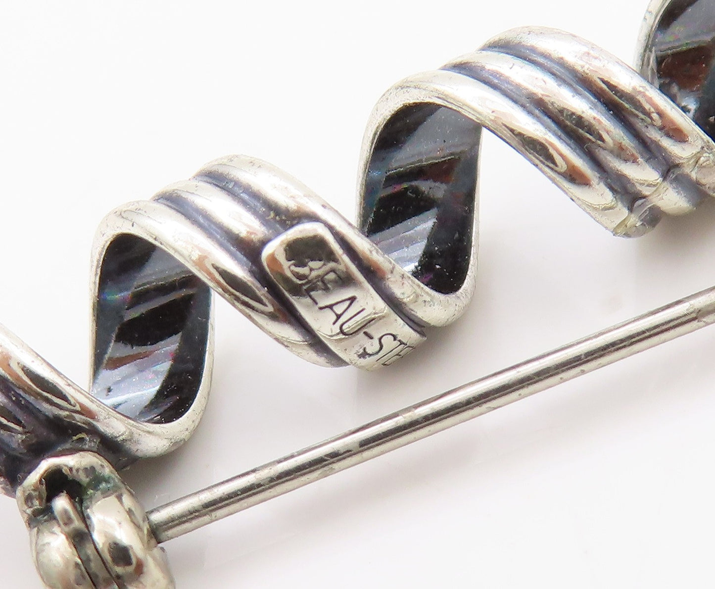 925 Sterling Silver Vintage Brooch Pin BEAU Cutout Spiral Spring Design  BP11567