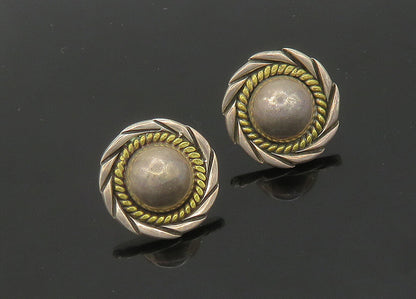 MEXICO 925 Sterling Silver  Vintage Two Tone Twist Dome Drop Earrings  EG10522