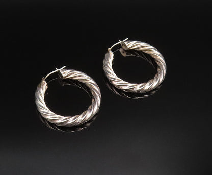 925 Sterling Silver  Vintage Fancy Polished Twisted Hoop Earrings  EG12048