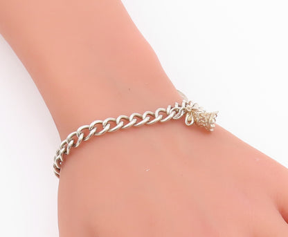 925 Sterling Silver Vintage Bracelet ENGLAND Heart Padlock & Bell Charm  BT11444