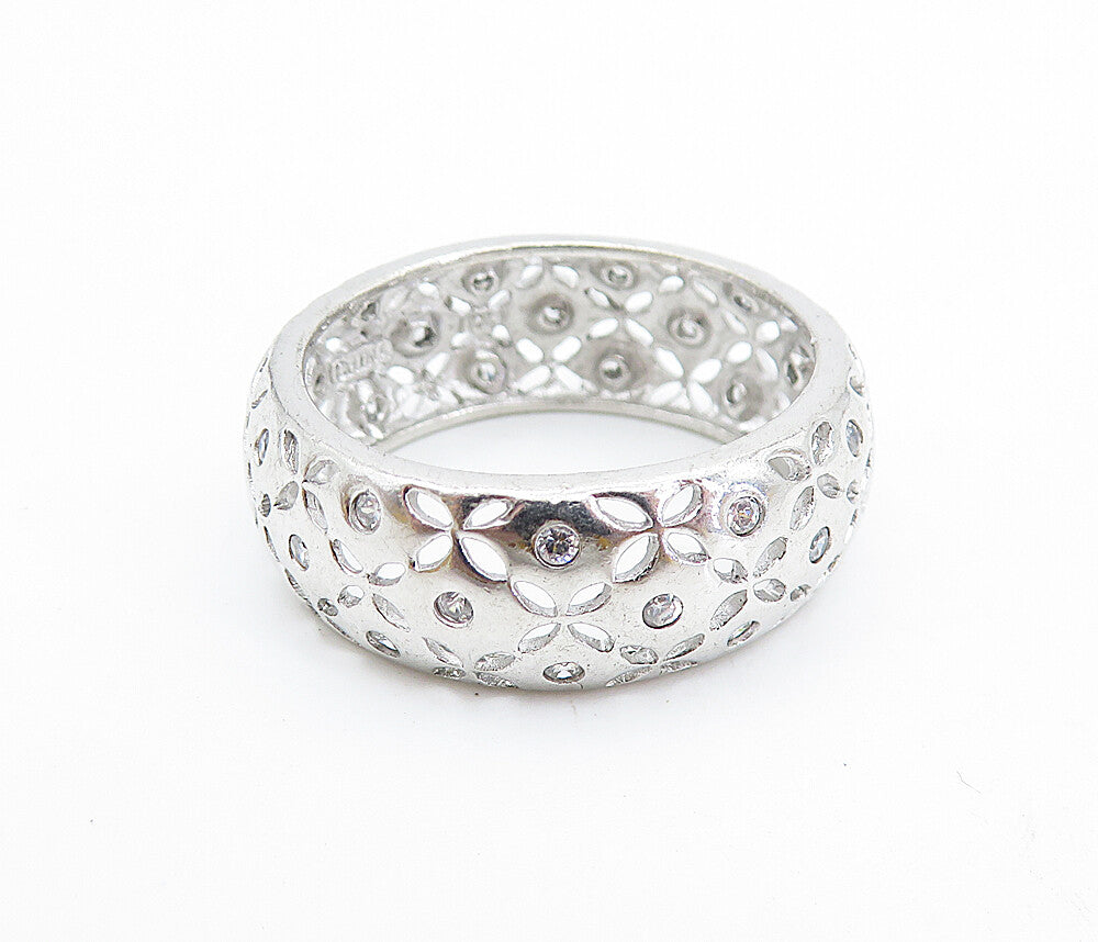 925 Sterling Silver Topaz Dotted Flower Cutout Design Band Ring Sz 10 RG7574