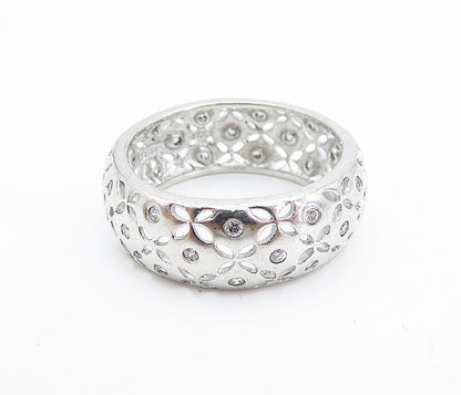 925 Sterling Silver Topaz Dotted Flower Cutout Design Band Ring Sz 10 RG7574
