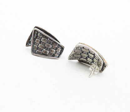 925 Sterling Silver  Vintage Modernist Basket Weave Drop Earrings  EG4047
