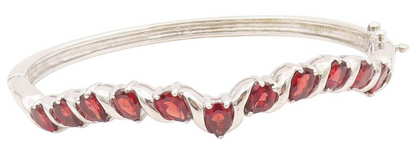 925 Sterling Silver Vintage Bracelet Red Garnet Twisting Ribbon Bangle  BT11605