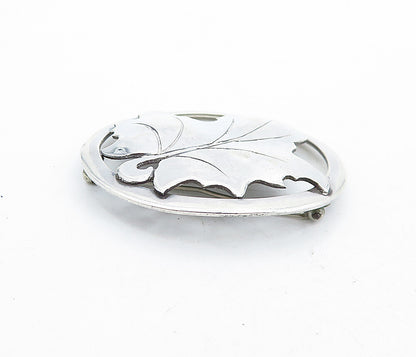 925 Sterling Silver  Vintage Shiny Single Autumn Leaf Round Brooch Pin  BP1986
