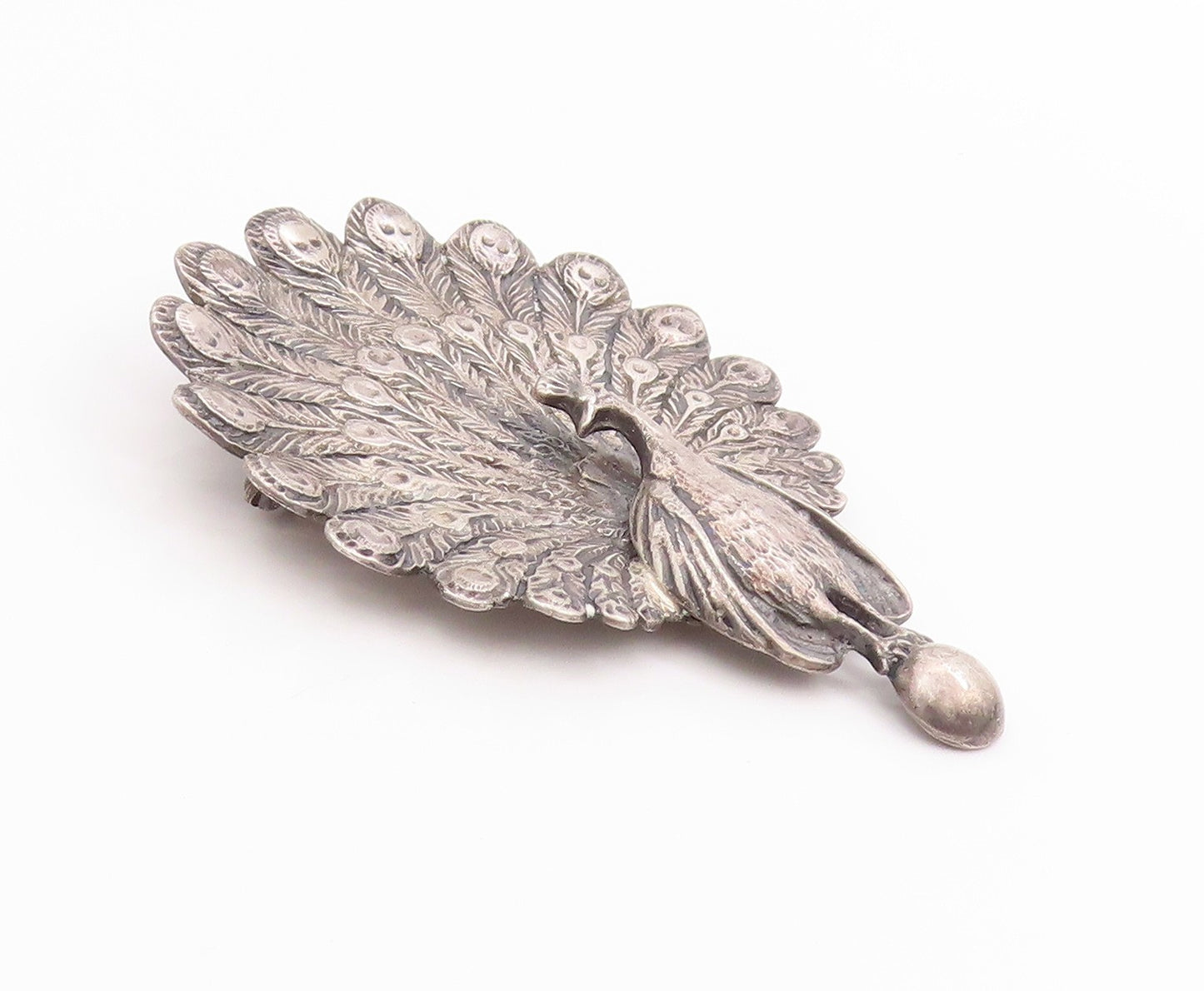 925 Sterling Silver Vintage Brooch CINI Etched Rare Majestic Peacock Pin BP11817