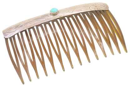 925 Sterling Silver Vintage Hair Barrette SOUTHWESTERN Turquoise Comb TR4134