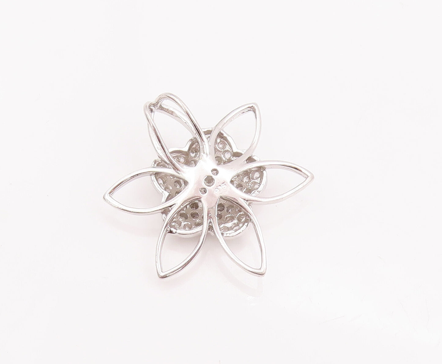 925 Sterling Silver Vintage Pendant Solid Cutout CZ Beaded Flower  PT23067