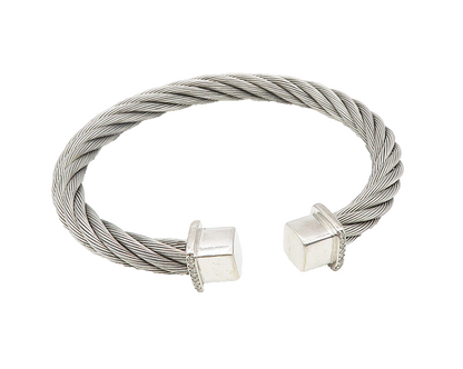 925 Sterling Silver  Vintage Shiny Square Ends Twist Cuff Bracelet  BT4498