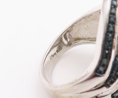 925 Sterling Silver Vintage Ring Real Diamonds Crossover Wave  Sz 9  RG36489